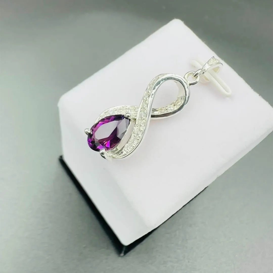 925 Sterling Silver Pendant with Natural Amethyst Gemstone
