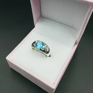 925 Sterling Silver Ring with Natural Blue Topaz Gemstone