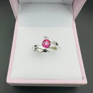 925 Sterling Silver Ring with Natural Pink Topaz Gemstone