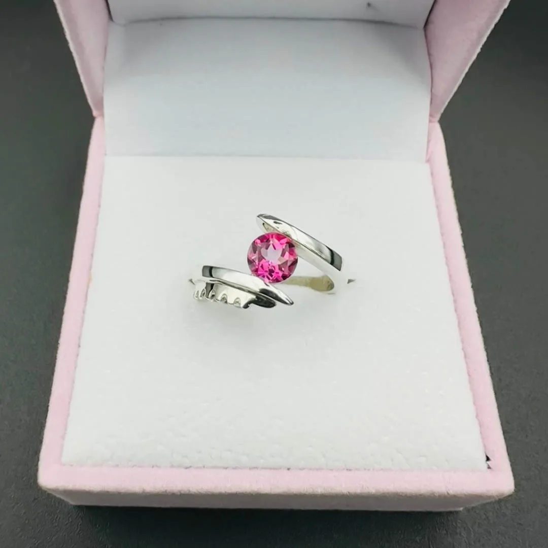 925 Sterling Silver Ring with Natural Pink Topaz Gemstone